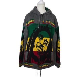 Tejidos Ruminahui Bob Marley One Love Wool Blend Zip Up Hoodie Sweater Mens XL